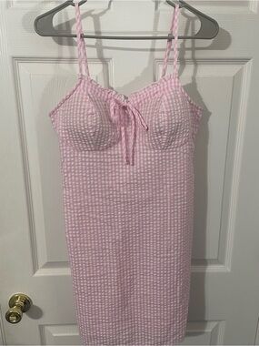 No Boundaries Pink Seersucker Mini Slip Dress